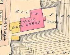 Portion of 1884 map showing the glass works